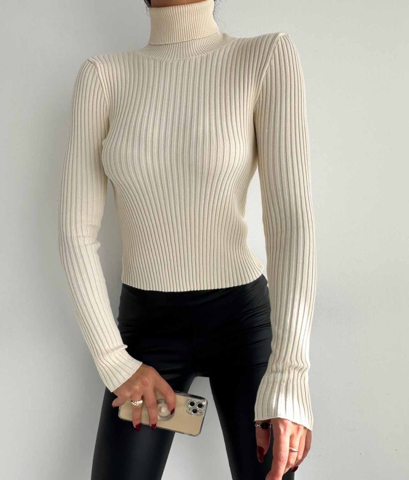 6525-Slim Fit Ribbed Turtleneck Knit Sweater - Görsel 2