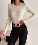 6528-Slim Fit Ribbed Crew Neck Knit Sweater