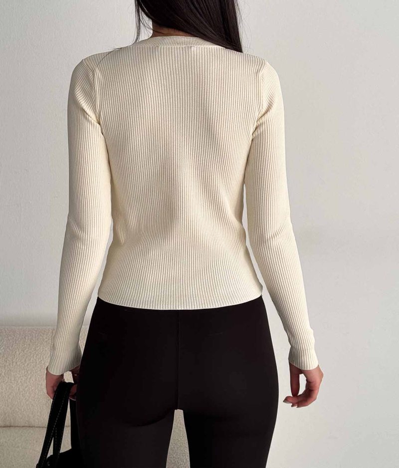 6528-Slim Fit Ribbed Crew Neck Knit Sweater - Görsel 4