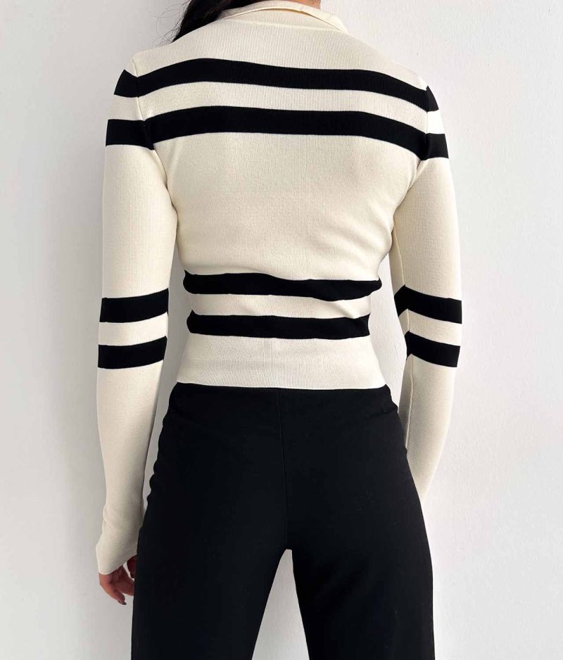 6531-Striped Slim Fit Ribbed Polo Neck Knit Sweater - Image 4