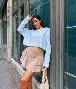 75118-Cable Knit Crop Sweater Long Sleeve