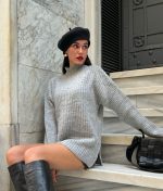 2403-Chunky Knit Sweater - Mock Neck, Long Sleeve