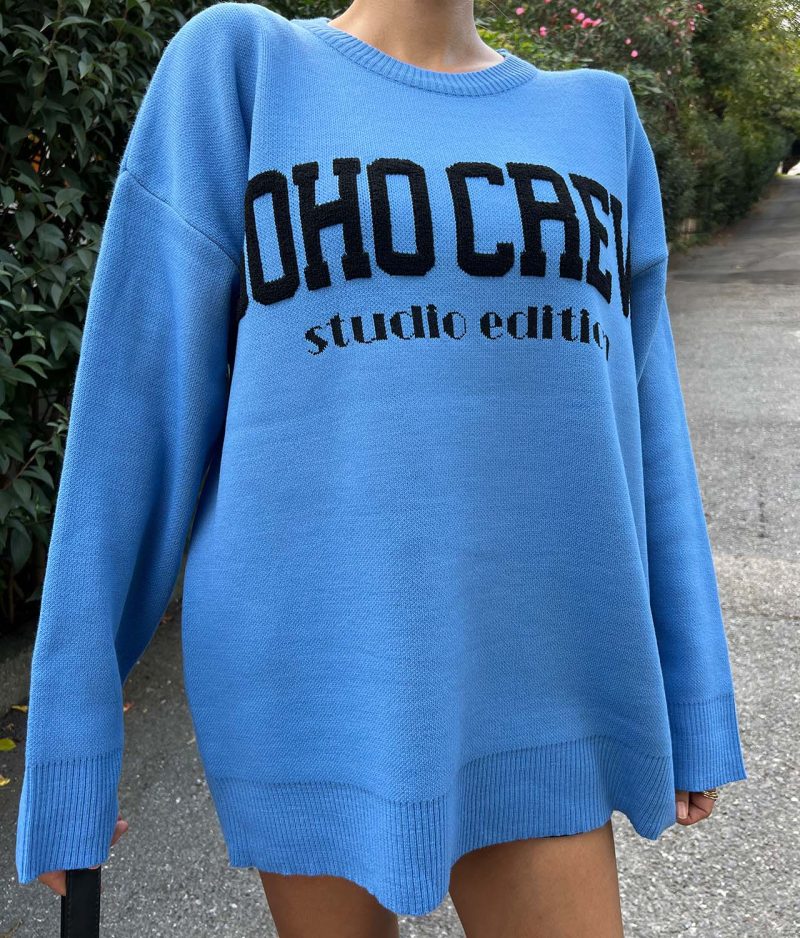 3187-Soho Crew Letter Graphic Drop Shoulder Knit Sweater - Görsel 4