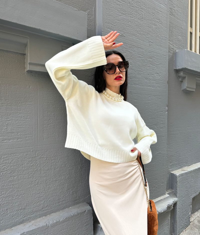 6550-Textured Mock Neck Sweater - Long Sleeve - Görsel 2