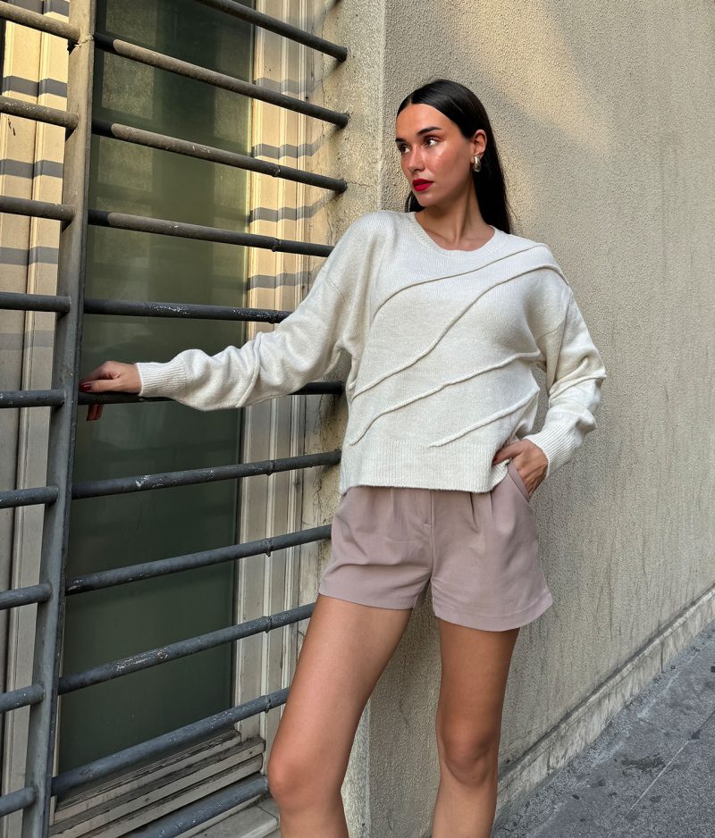 75101-Asymmetrical Textured Sweater - Crew Neck, Long Sleeve - Görsel 2