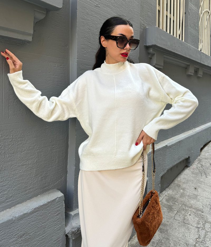 75103-Textured High Neck Sweater - Long Sleeve