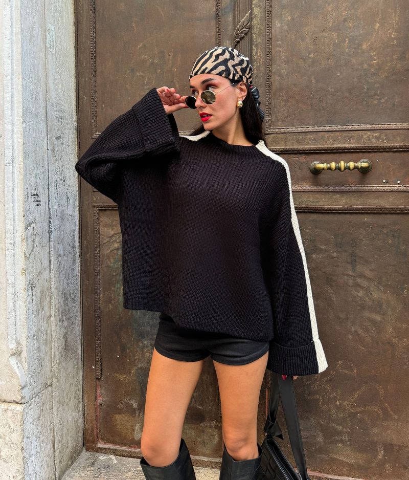 75109-Gradient Knit Sweater - Crew Neck, Long Sleeve - Görsel 3