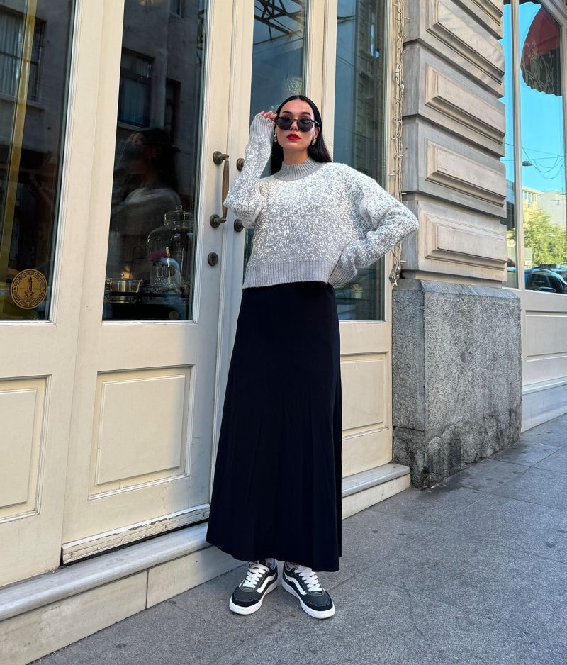 75112-Textured Knit Sweater - Crew Neck, Long Sleeve - Görsel 2