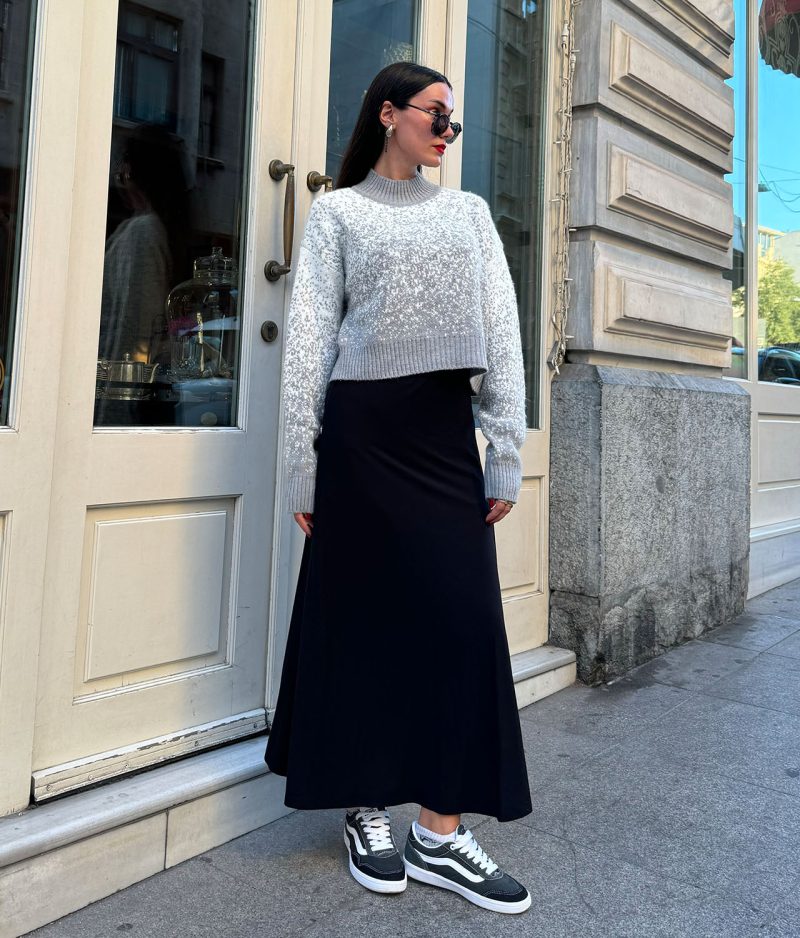 75112-Textured Knit Sweater - Crew Neck, Long Sleeve - Görsel 5
