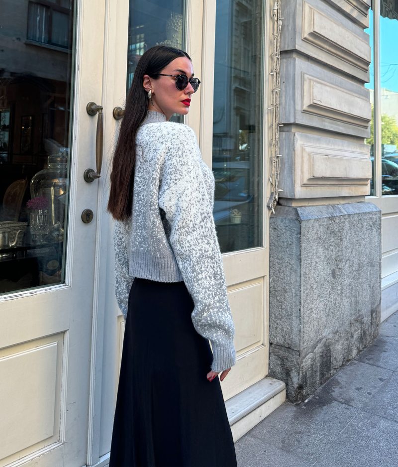 75112-Textured Knit Sweater - Crew Neck, Long Sleeve - Görsel 3