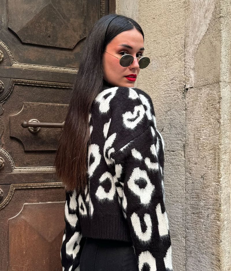 75114-Leopard Print Crew Neck Sweater - Görsel 3