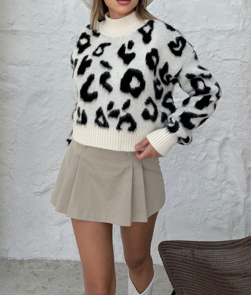 75114-Leopard Print Crew Neck Sweater - Görsel 6