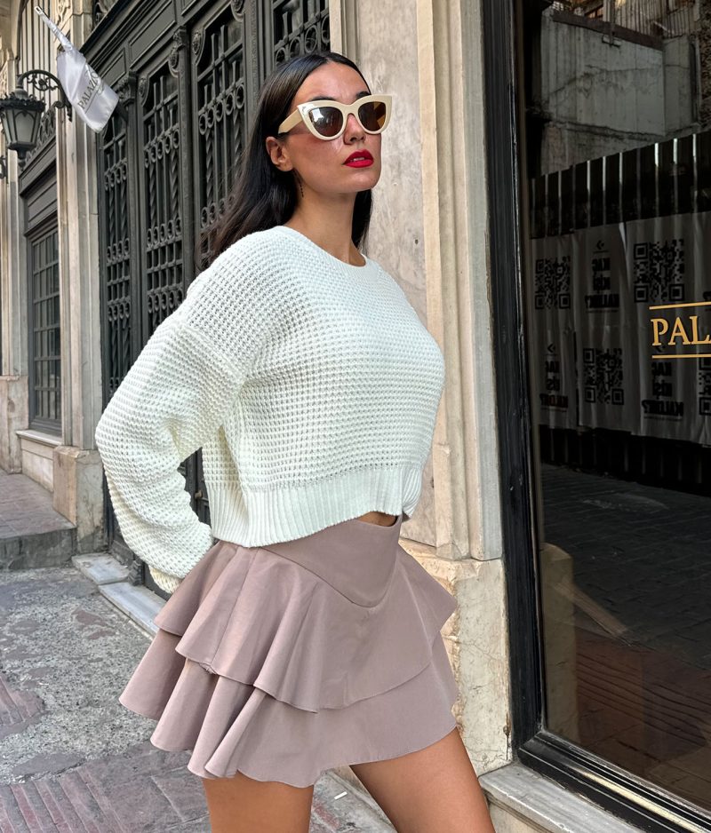 75116-Textured Knit Crop Sweater - Long Sleeve - Görsel 3
