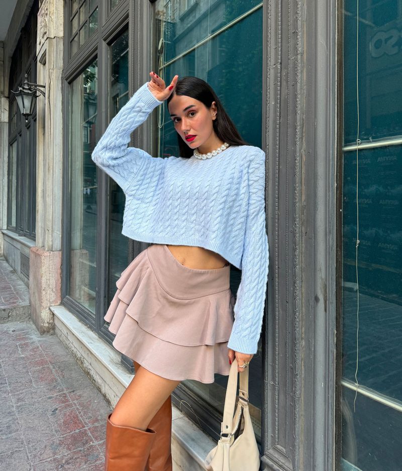 75118-Cable Knit Crop Sweater - Long Sleeve - Görsel 2