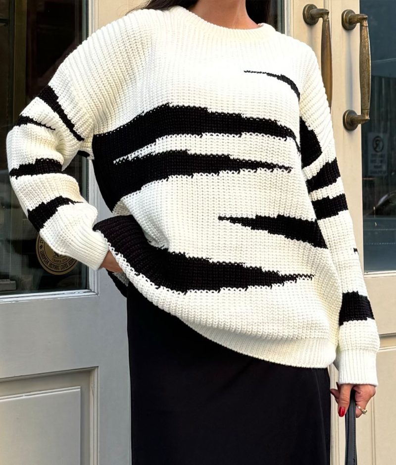 75104-Striped Knit Sweater - Crew Neck, Long Sleeve - Görsel 5
