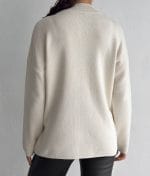 Plain Knit Sweater Wholesale - Cream Color, Mock Neck, Long