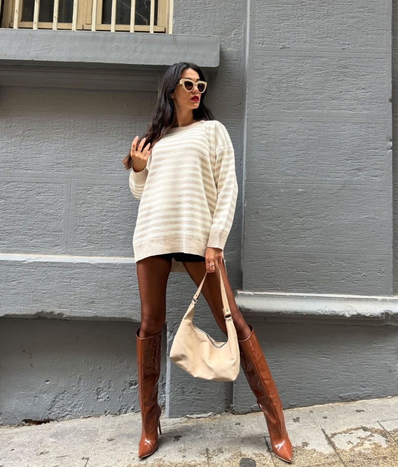 women’s striped knit pullover with crew neckline