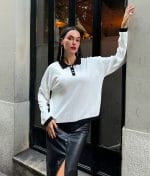 Women’s wholesale polo neck knit top long sleeve
