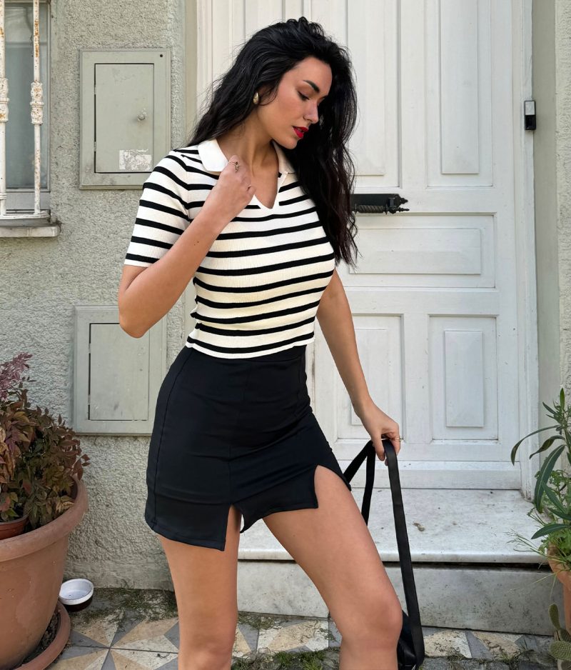 black and white striped polo knitwear