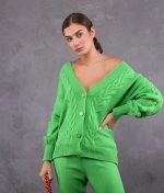 women’s v neck cable knit cardigan with buttons