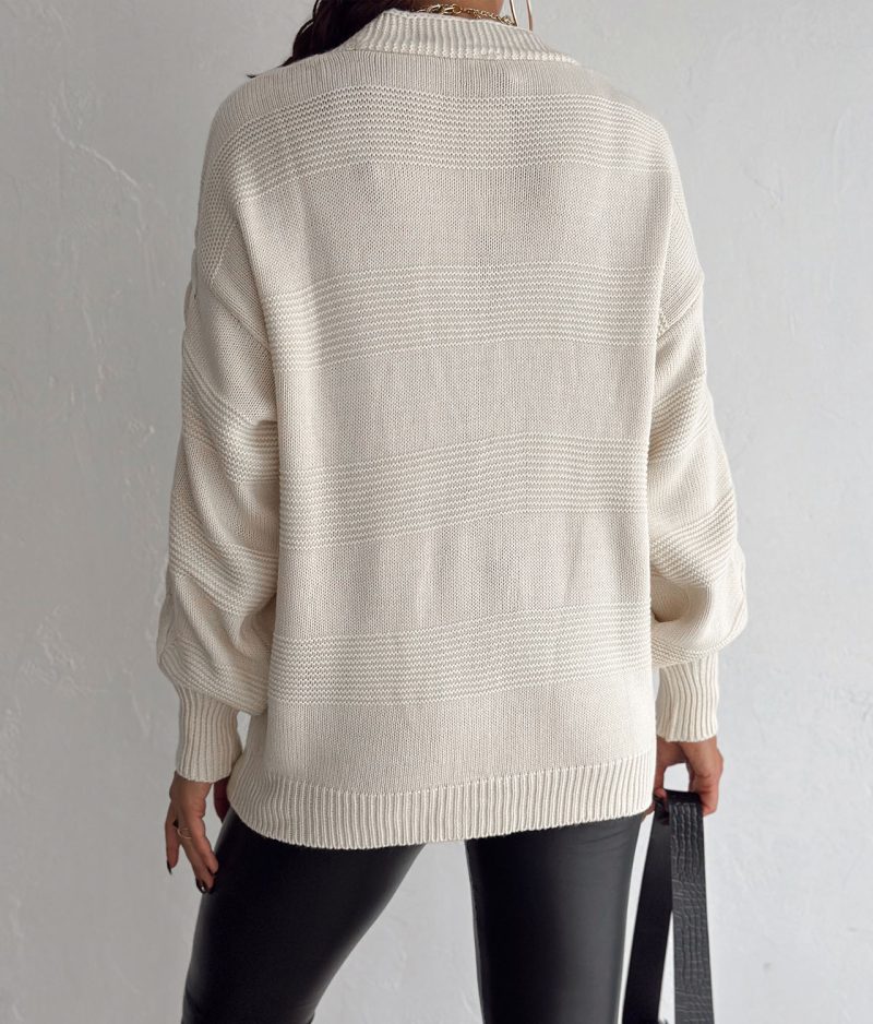 4611 Cable Knit Cardigan V Neck Long Sleeve Wholesale -Back View