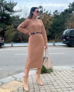 ribbed knit turtleneck midi dress wholesale winter fashion