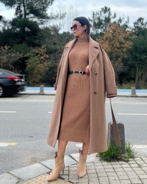 ribbed knit turtleneck midi dress wholesale winter fashion