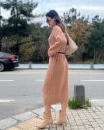 ribbed knit turtleneck midi dress wholesale winter fashion