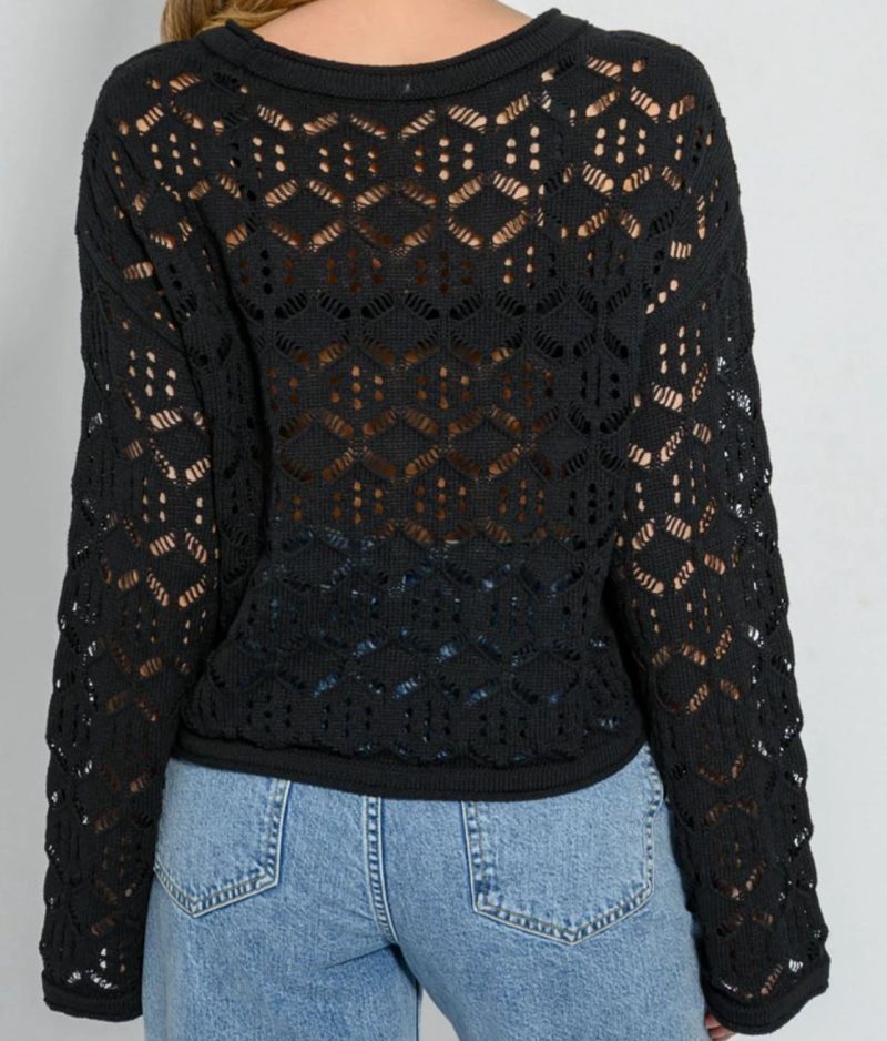 Crochet Knit Cardigan with Button Closure in white lace knit design