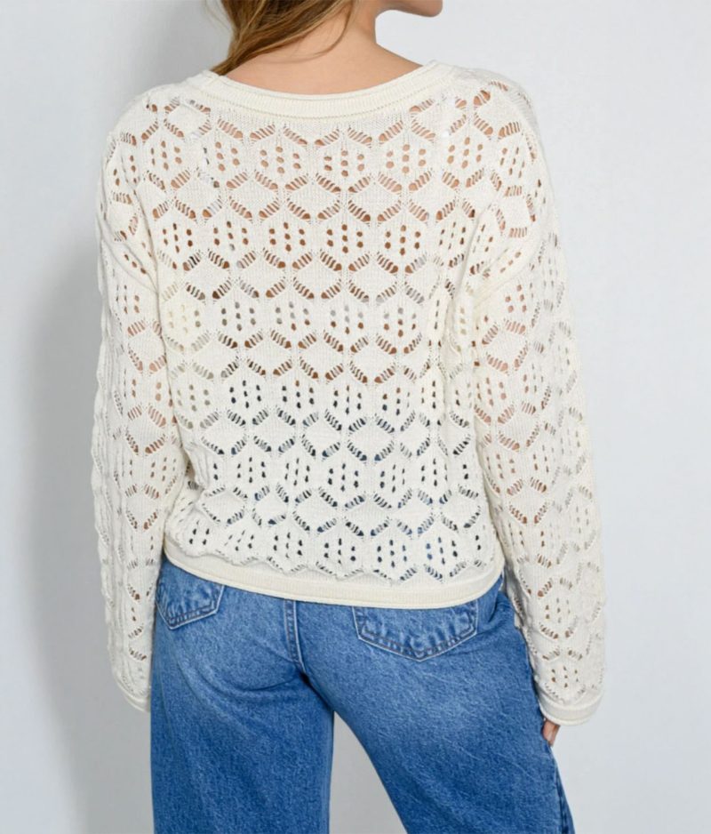 Crochet Knit Cardigan with Button Closure in black with intricate openwork pattern