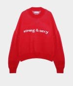 5873-SloganKnitSweater-CrewNeck-LongSleeve-Red-3 Slogan Knit Sweater front view with bold text