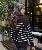 wholesale striped knit sweater with zipper detail