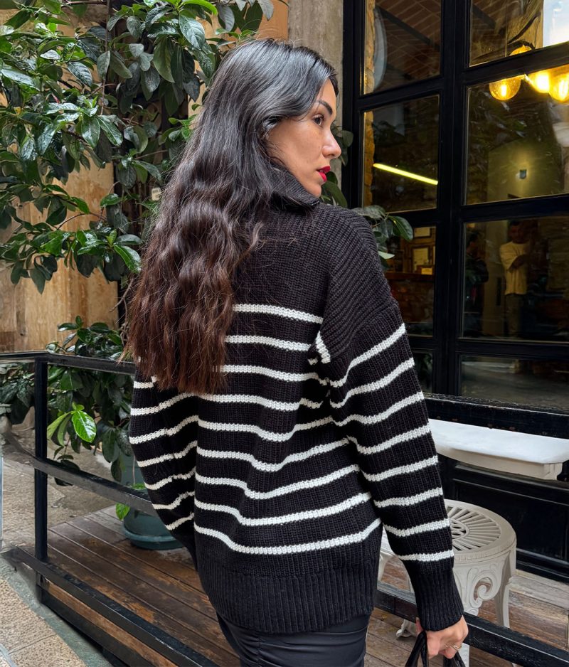 wholesale striped knit sweater with zipper detail