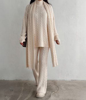 Cable knit turtleneck sweater from the three piece set