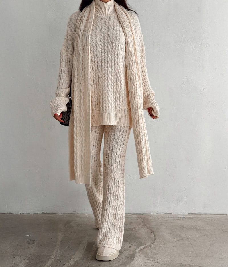 Cable knit turtleneck sweater from the three piece set