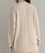 Cable Knit Three Piece Set with turtleneck sweater, pants and scarf