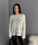 diamond pattern open knit sweater front view