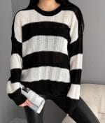 long sleeve bold stripe sweater for women