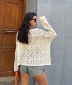 lace motif open knit sweater front view