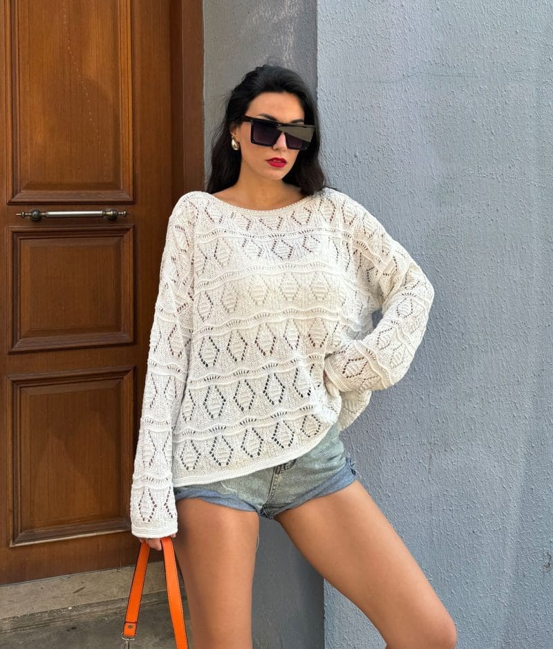 textured diamond pattern knit pullover long sleeve