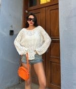round neck lace motif sweater with airy design