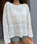 casual open knit pullover with diamond lace details