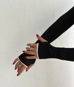 Women's black crop top with white trim long sleeves wholesale fashion