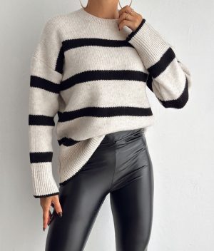 striped knit sweater long sleeve front view