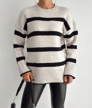 women’s striped pullover close-up