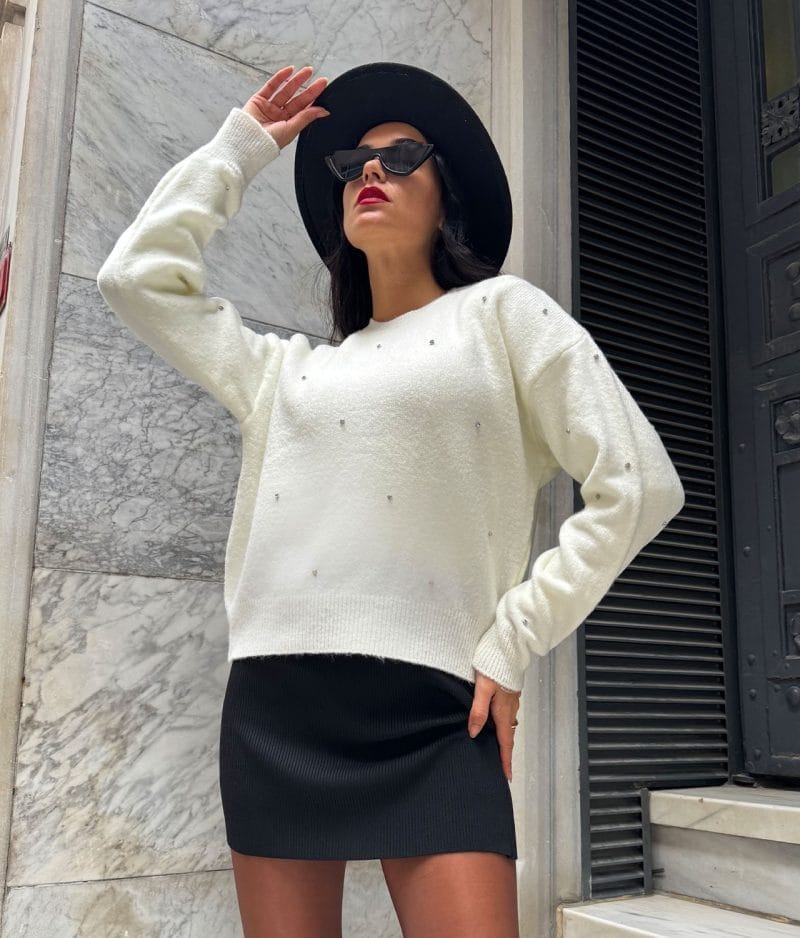 Wholesale women’s off white sweater with pearl embellishments
