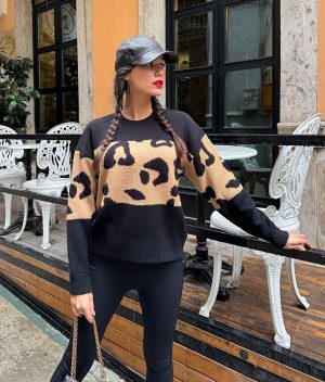 leopard print knit sweater front view