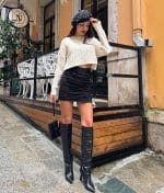 cable knit pearl embellished crop sweater off white front view