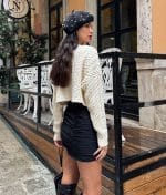 stylish women’s cable knit crop sweater with pearls