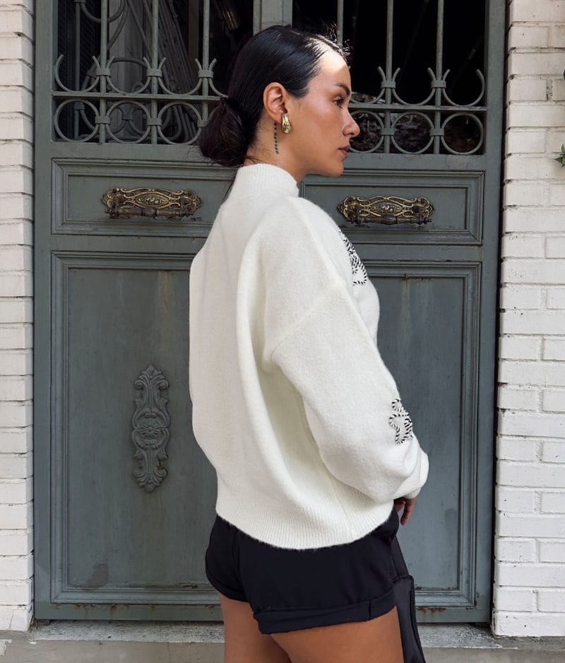 long sleeve embroidered knit sweater for women